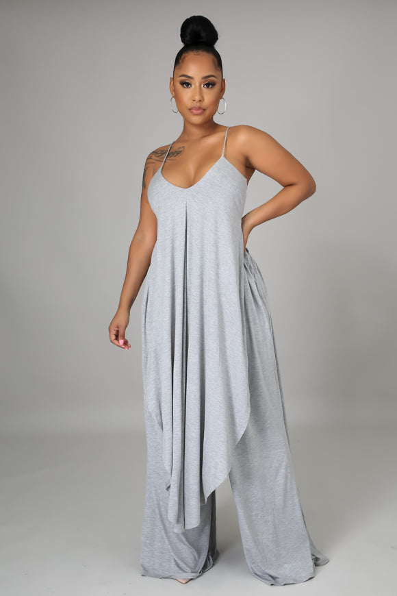 Grey Wide Leg Pants Set
