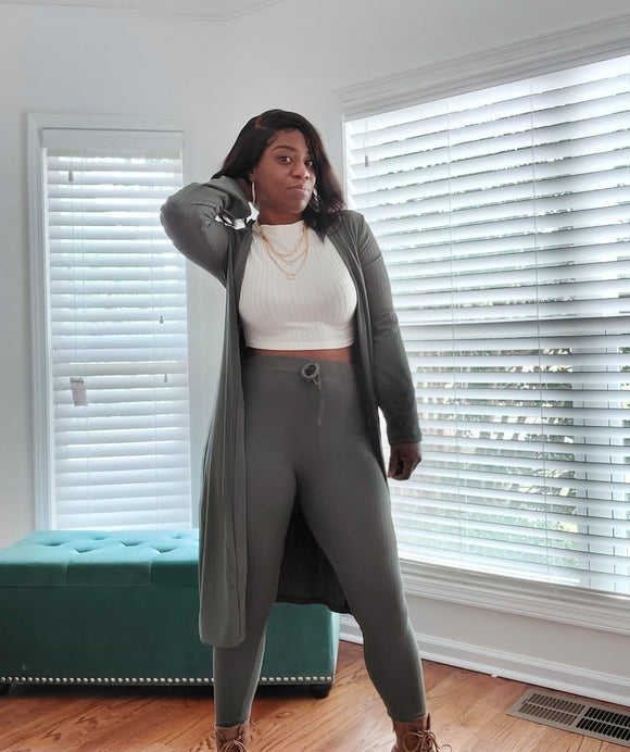 Olive Cardigan Set